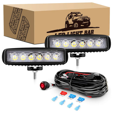 2 Pcs 18W Spot Led Work Light with 16AWG Wiring Harness-2 Leads
